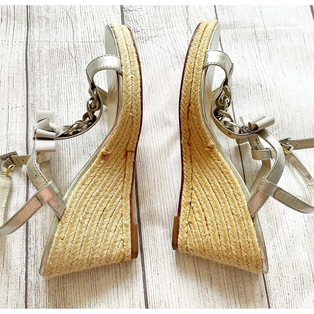 Kate Spade silver chain espadrille wedge heel sandals 8
